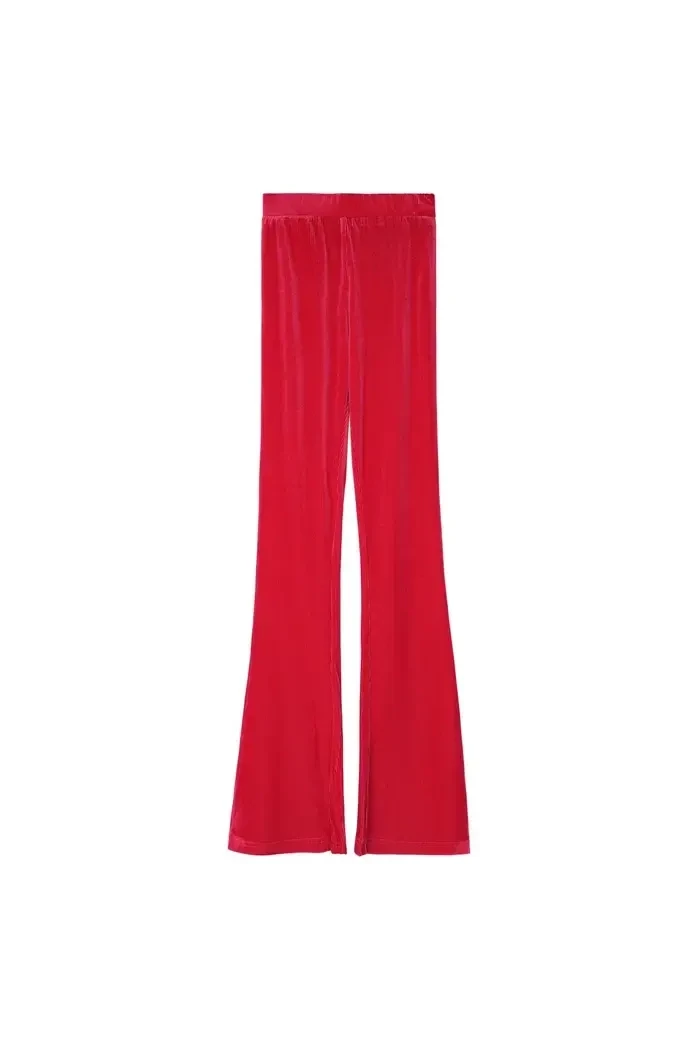 Yehwang flare ribbel broek in rood
