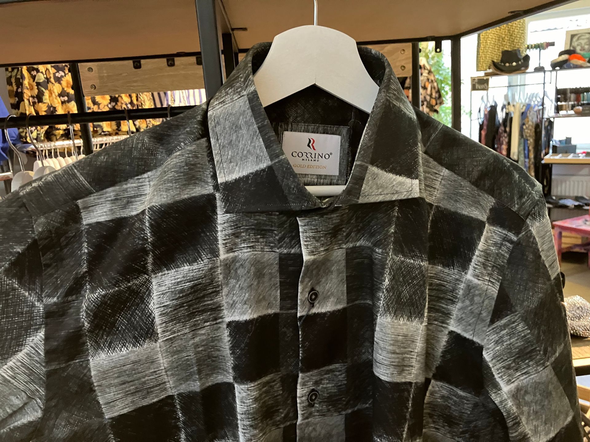 Corrino Charcoal Blok Print Overhemd