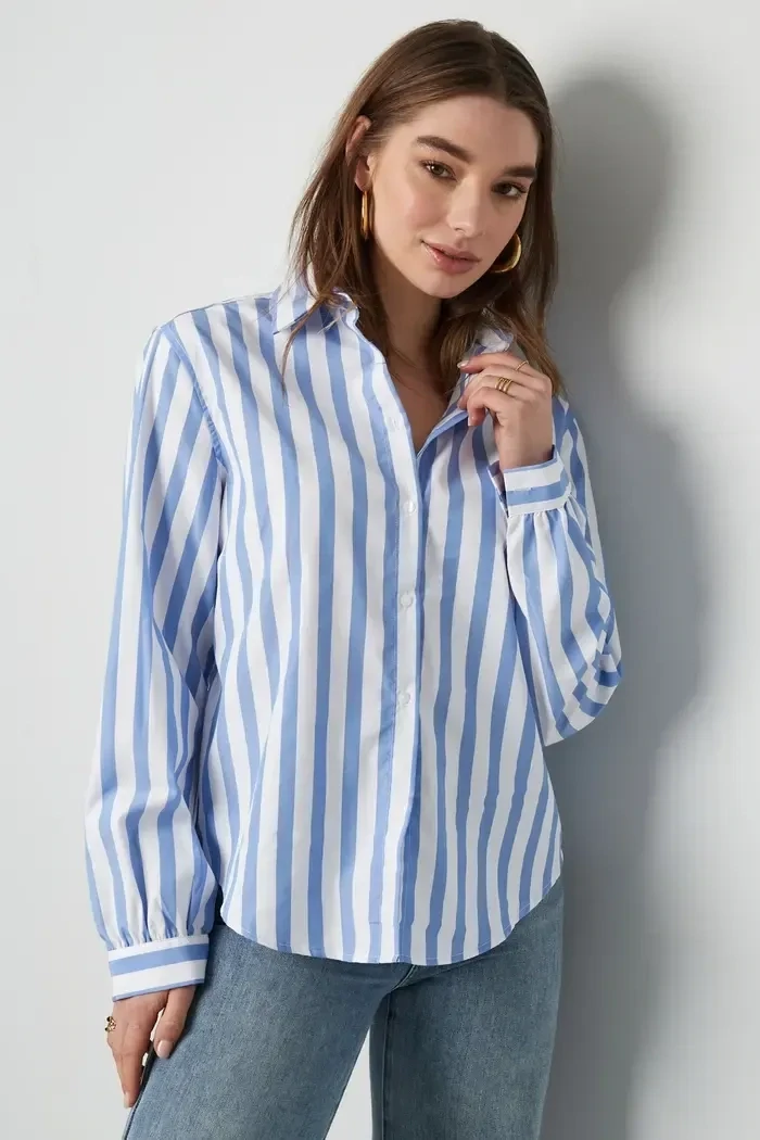 Yehwang casual blouse streep in 4 kleuren, Maat: S, Kleur: Navy
