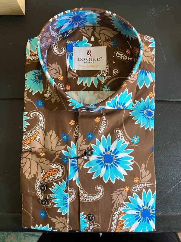 Corrino Blue Flower Paisley Overhemd