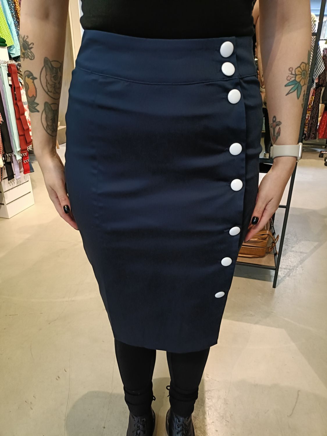 Banned A-symetric pencil rok in navy