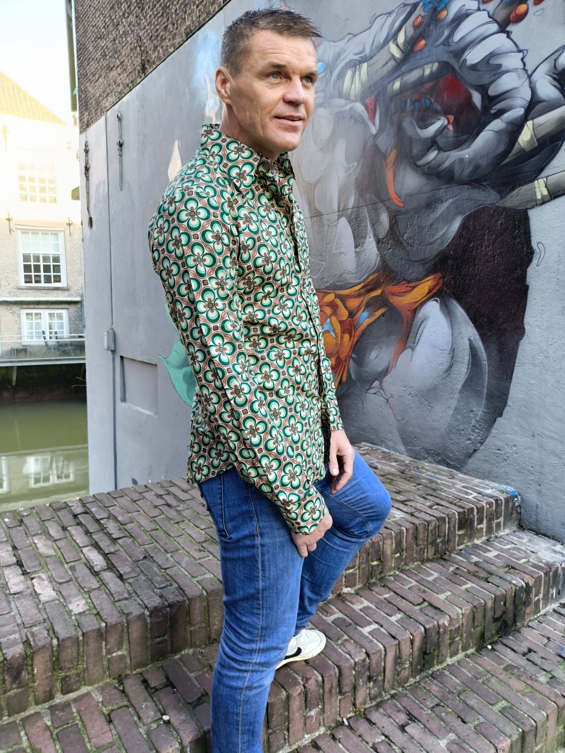 Chenaski Dots Grid Overhemd groen