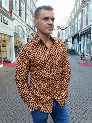 Chenaski Dots Grid Overhemd bruin/geel