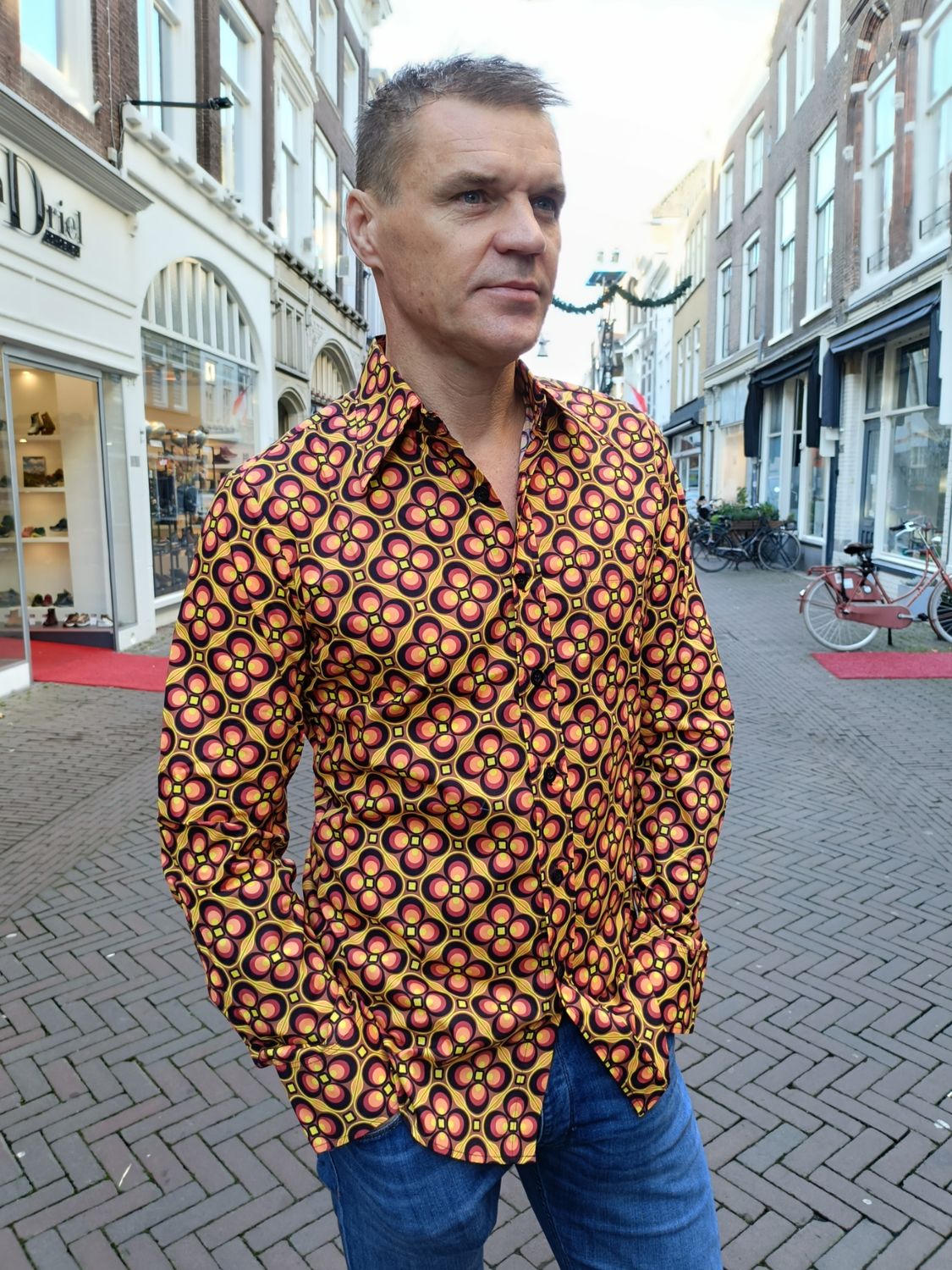 Chenaski Dots Grid Overhemd bruin/geel
