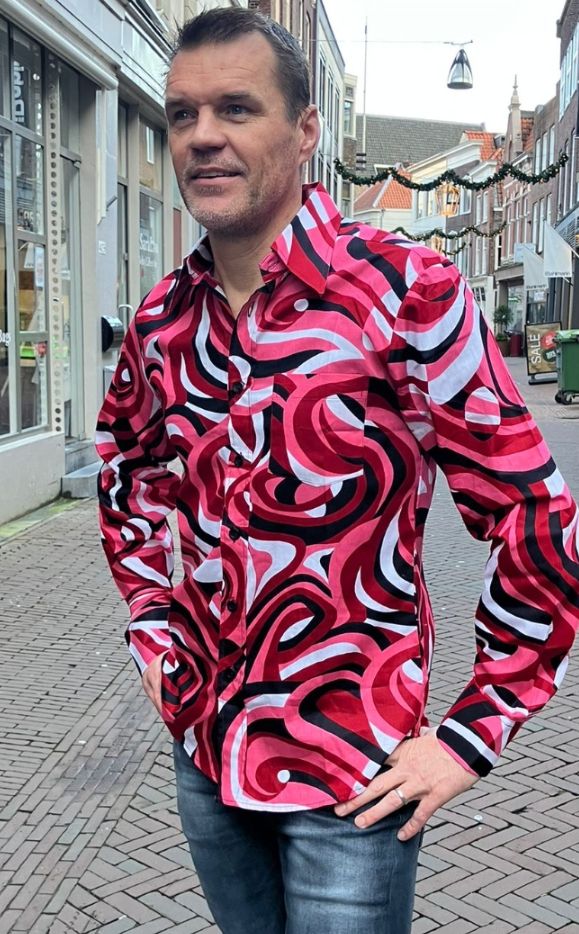 Chenaski Colourful Waves Overhemd Black/Redrose