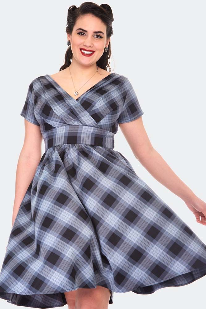 Voodoo Vixen Grey checked flare jurk