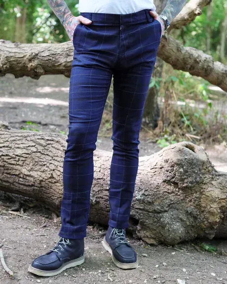 Run and fly Tartan skinny broek in navy