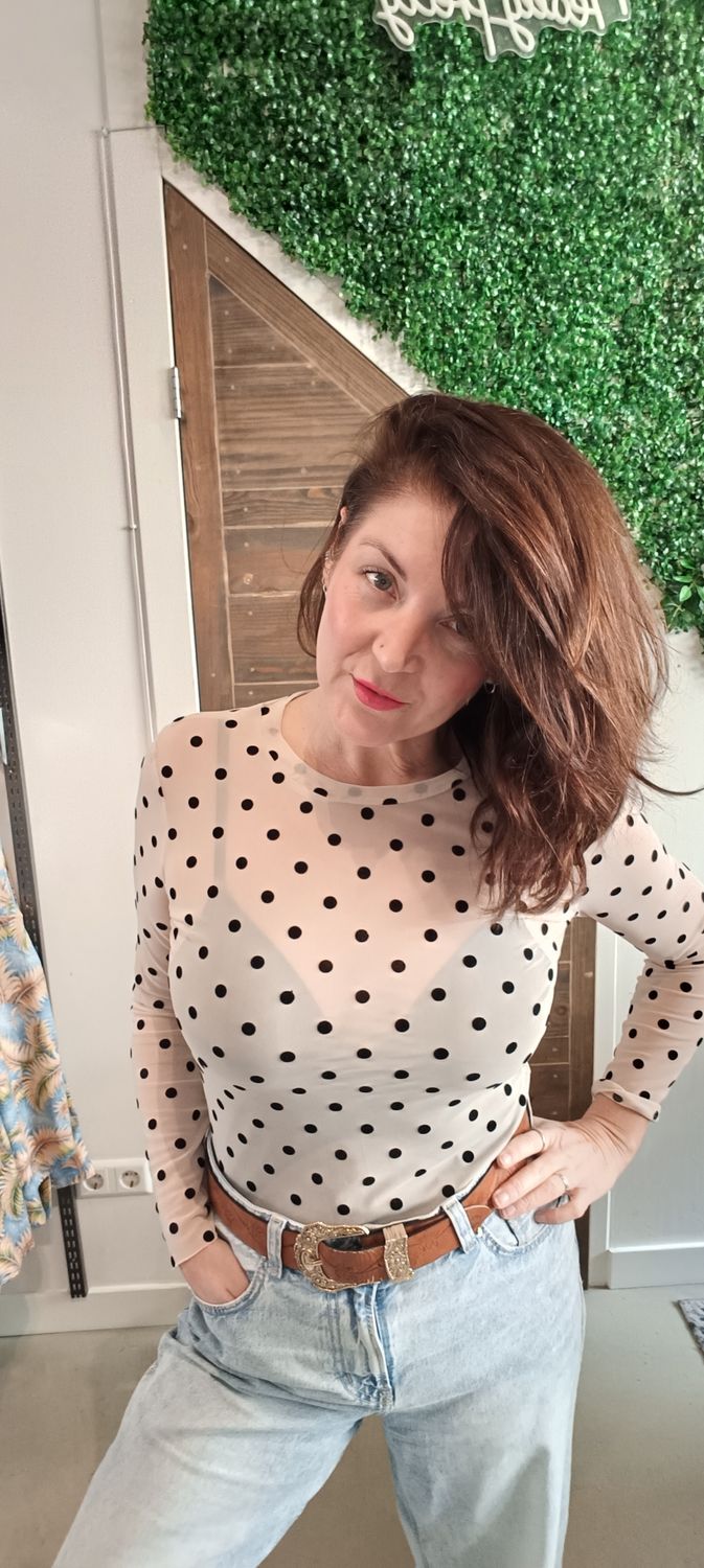 Wendy's Polka mesh top in nude