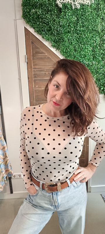 Wendy's Polka mesh top in nude