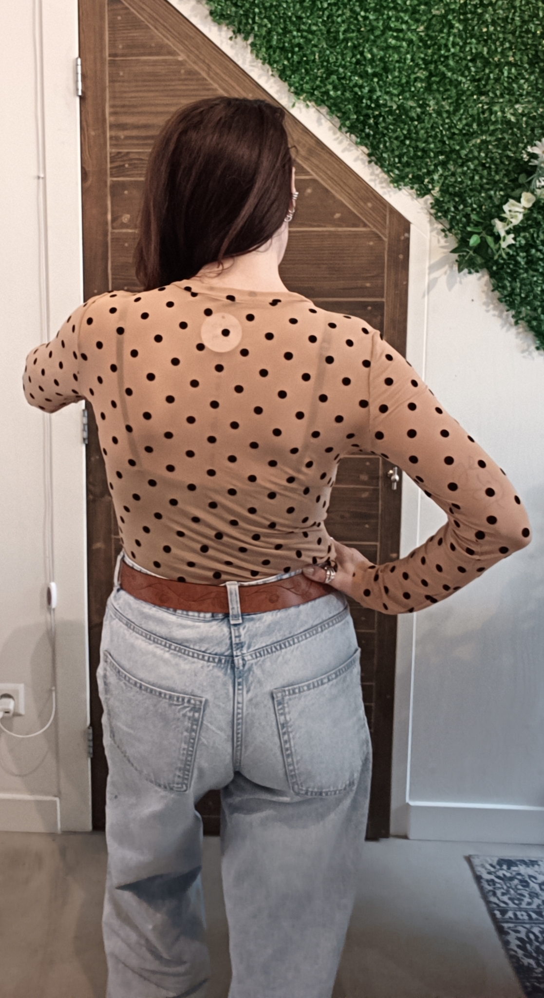 Wendy's Polka mesh top in lichtbruin