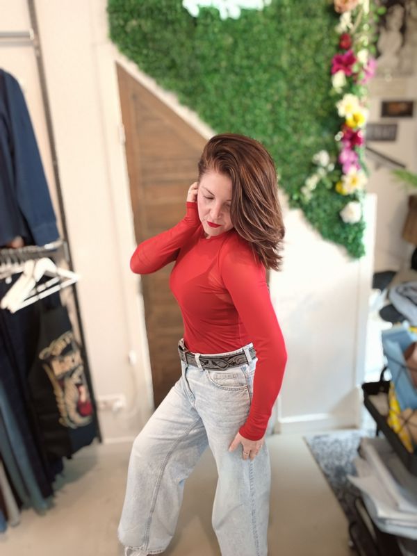 Gimme Mesh love glow top in rood