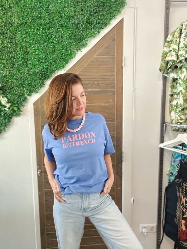 Gimme Pardon my French t-shirt in blauw