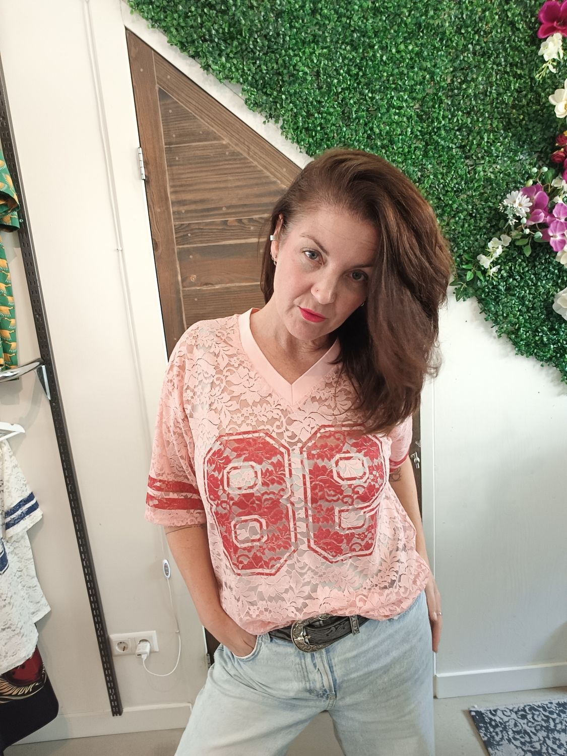 Gimme American lace shirt in roze