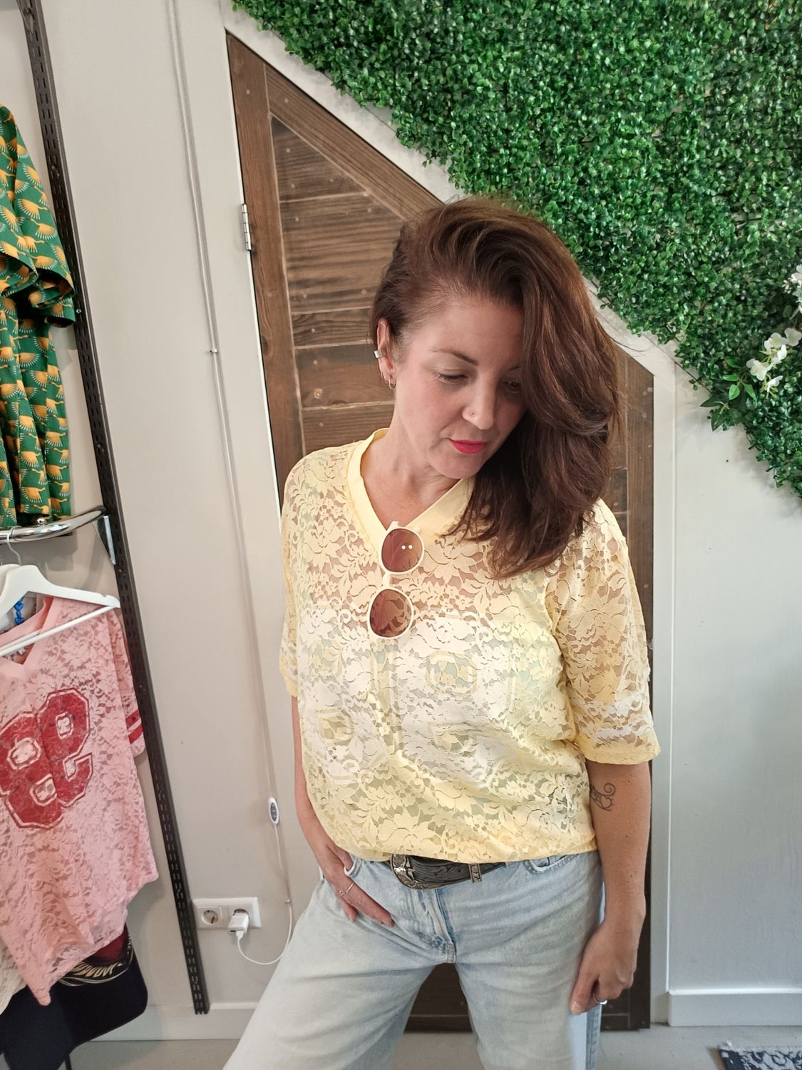 Gimme American lace shirt in geel