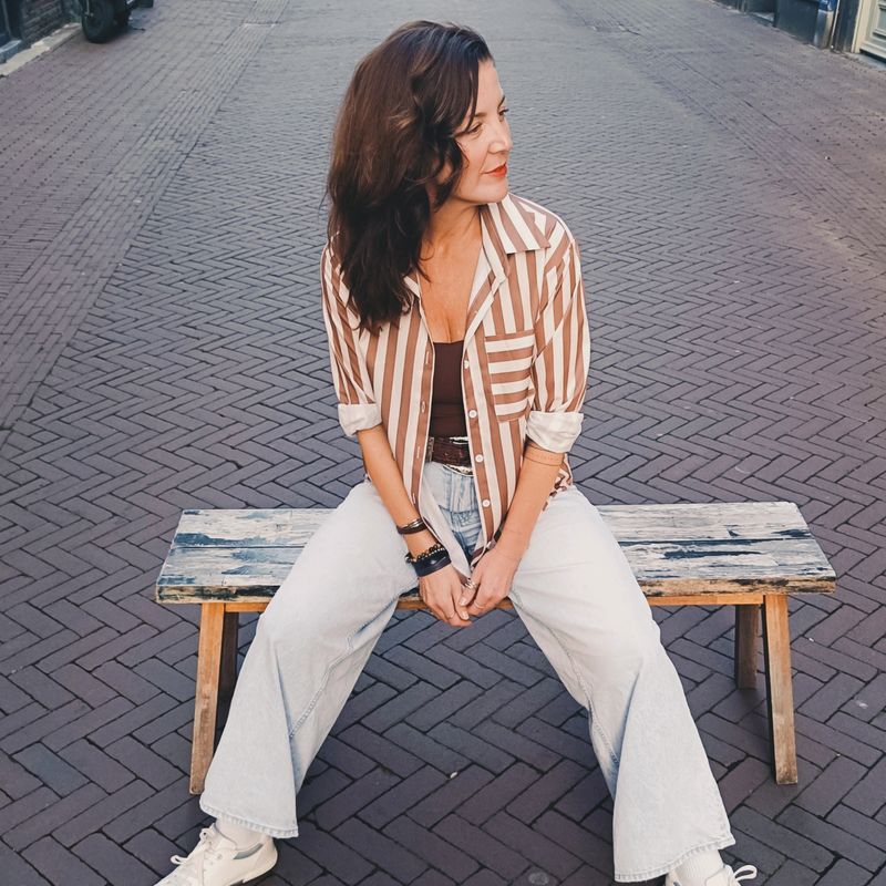 Wendy's Vertical Stripe Blouse bruin/wit