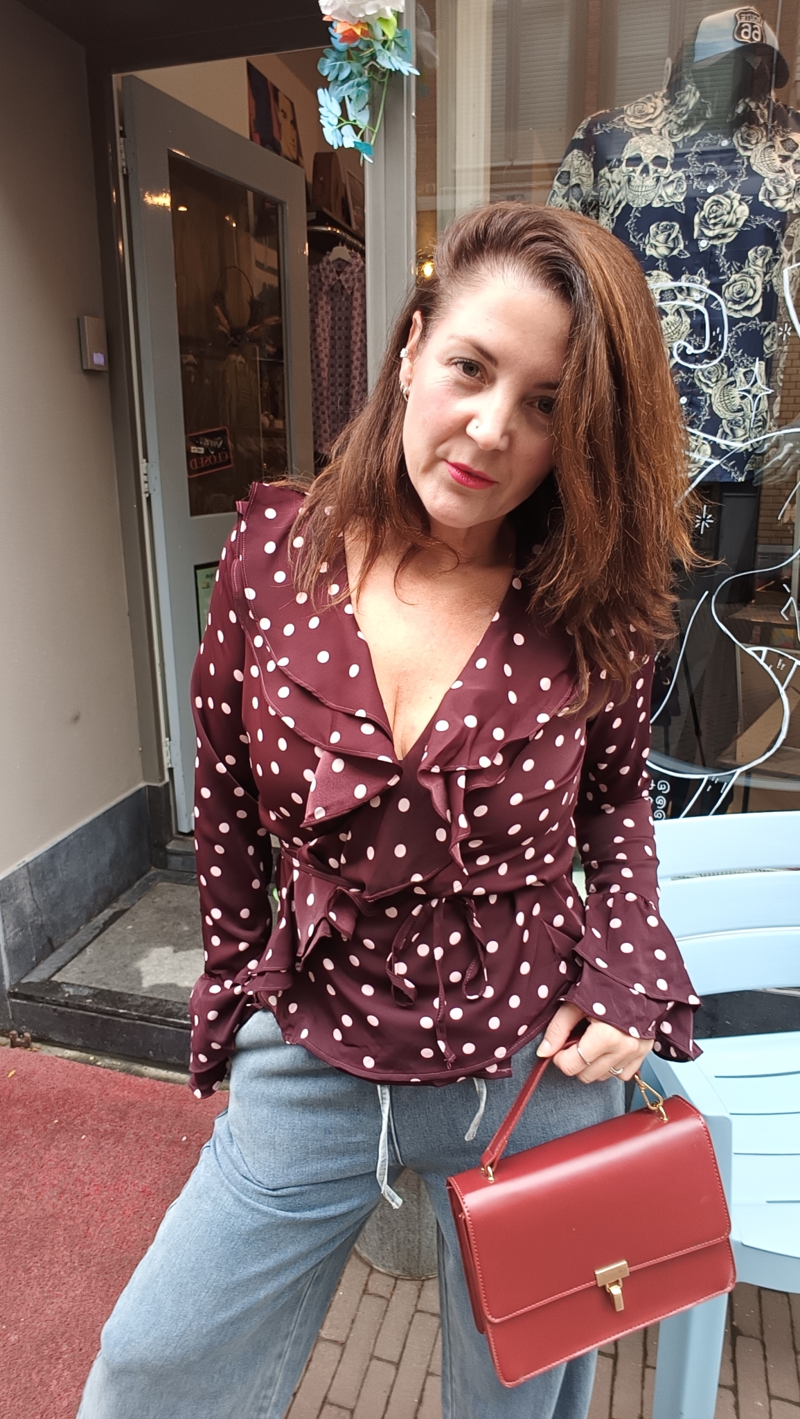 Gimme Polka dot blouse in burgundy
