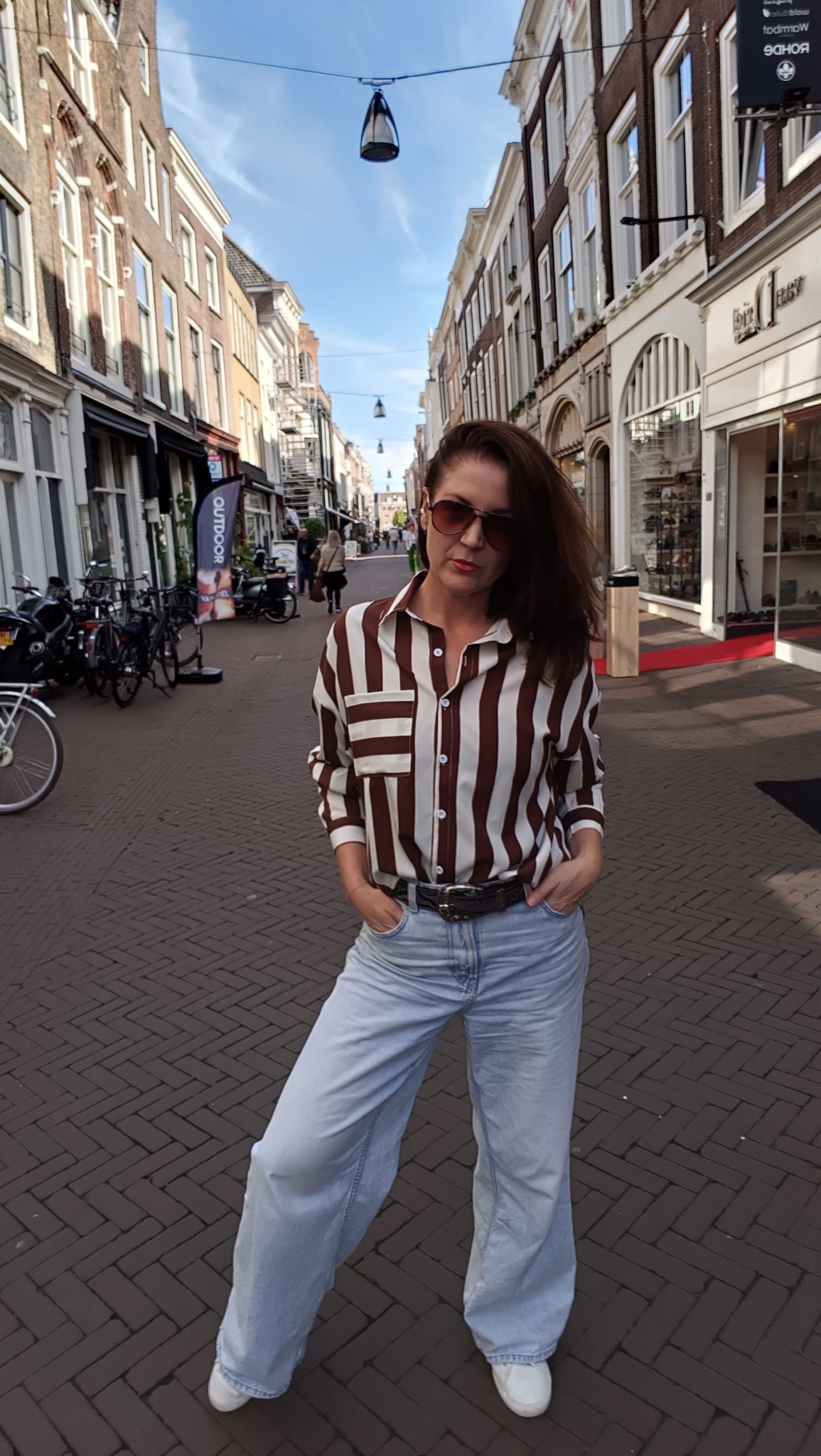 Wendy's Vertical Stripe Blouse bruin/wit