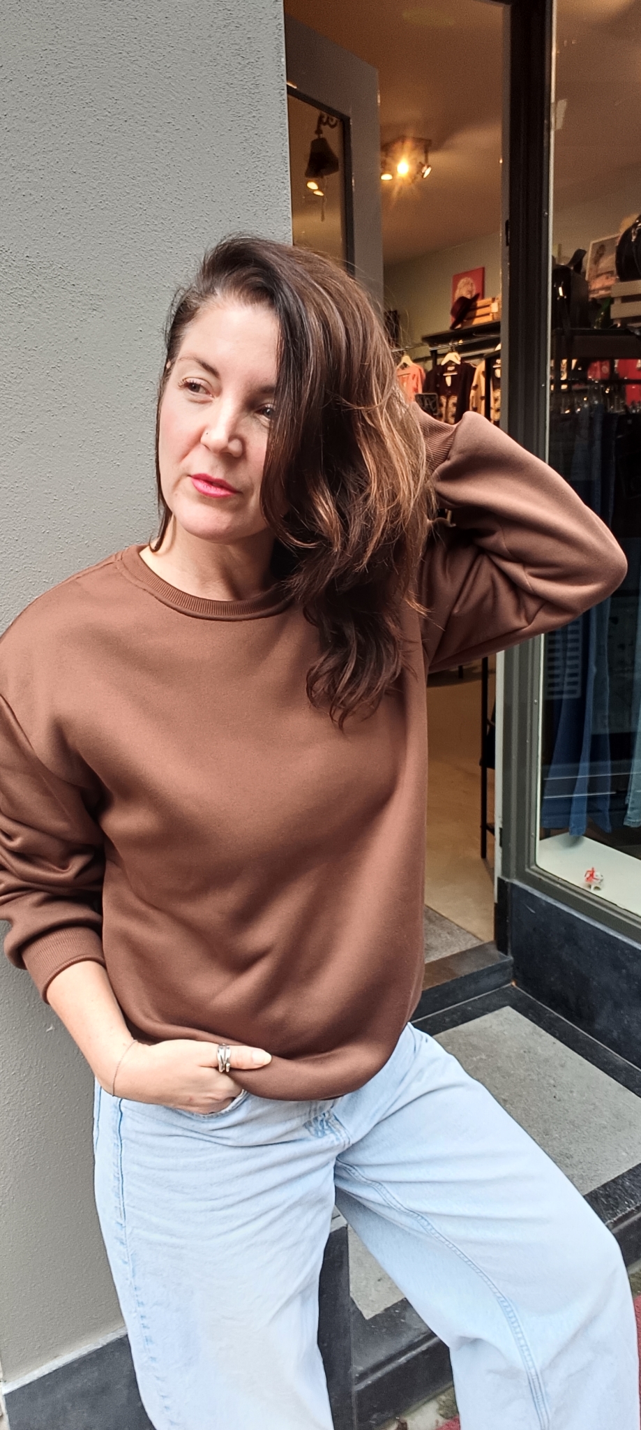 Wendy´s Button trui in bruin