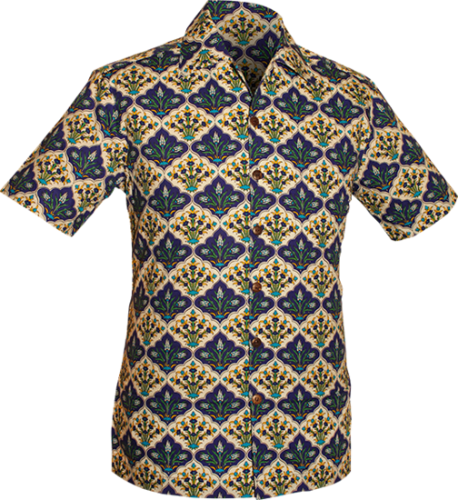 Chenaski Flower tile overhemd in blauw