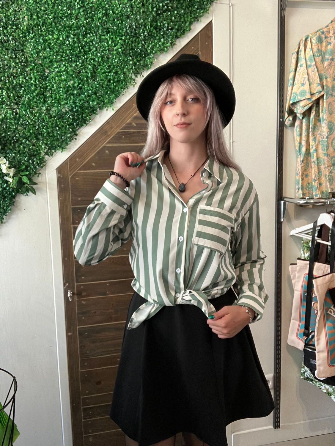 Wendy's Vertical Stripe Blouse groen/wit