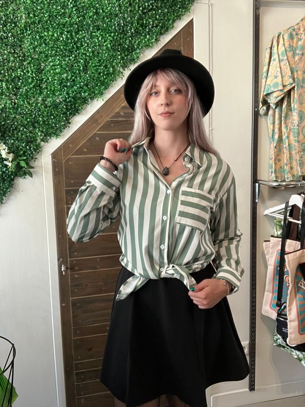 Wendy's Vertical Stripe Blouse groen/wit