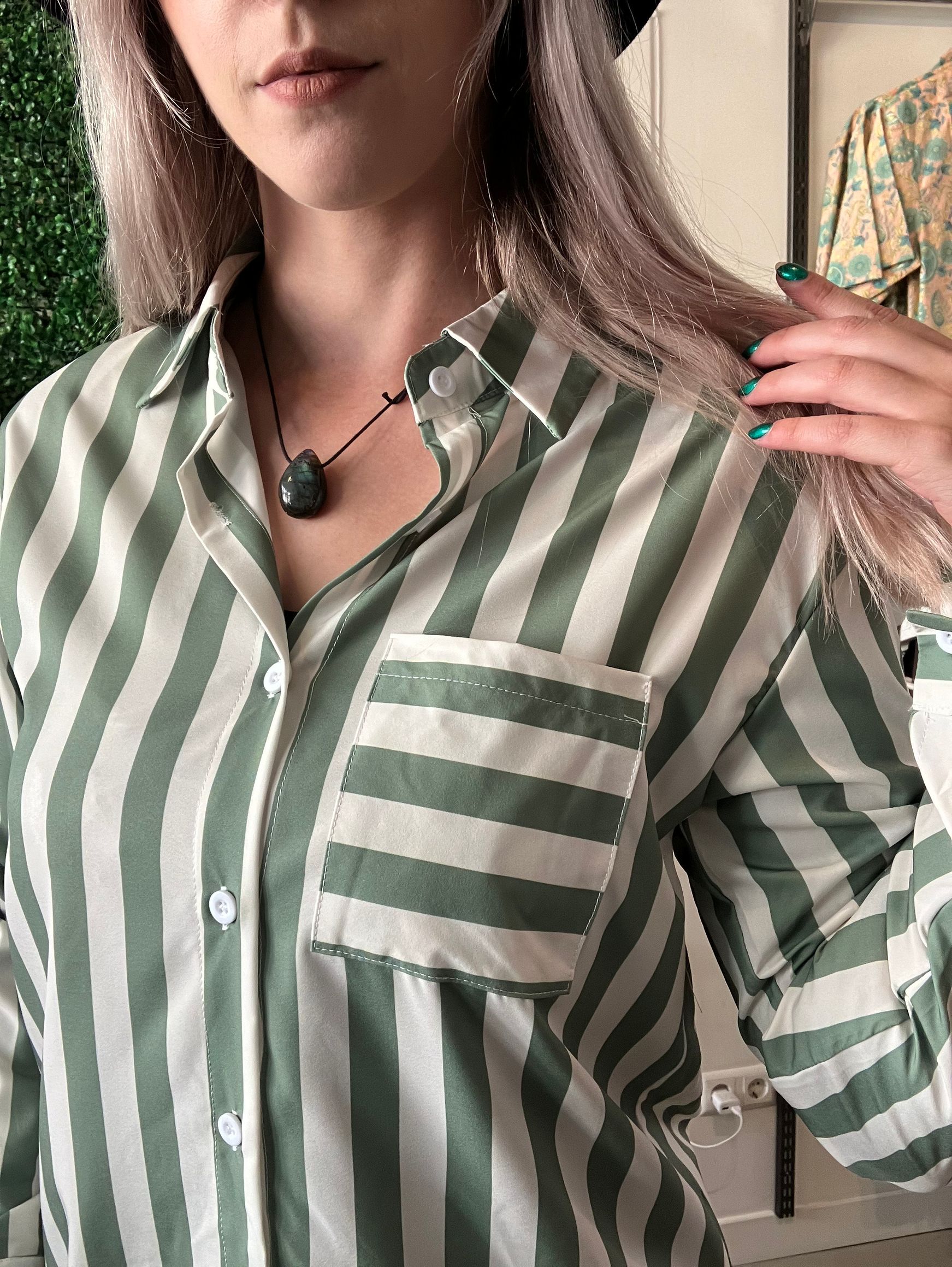 Wendy's Vertical Stripe Blouse groen/wit