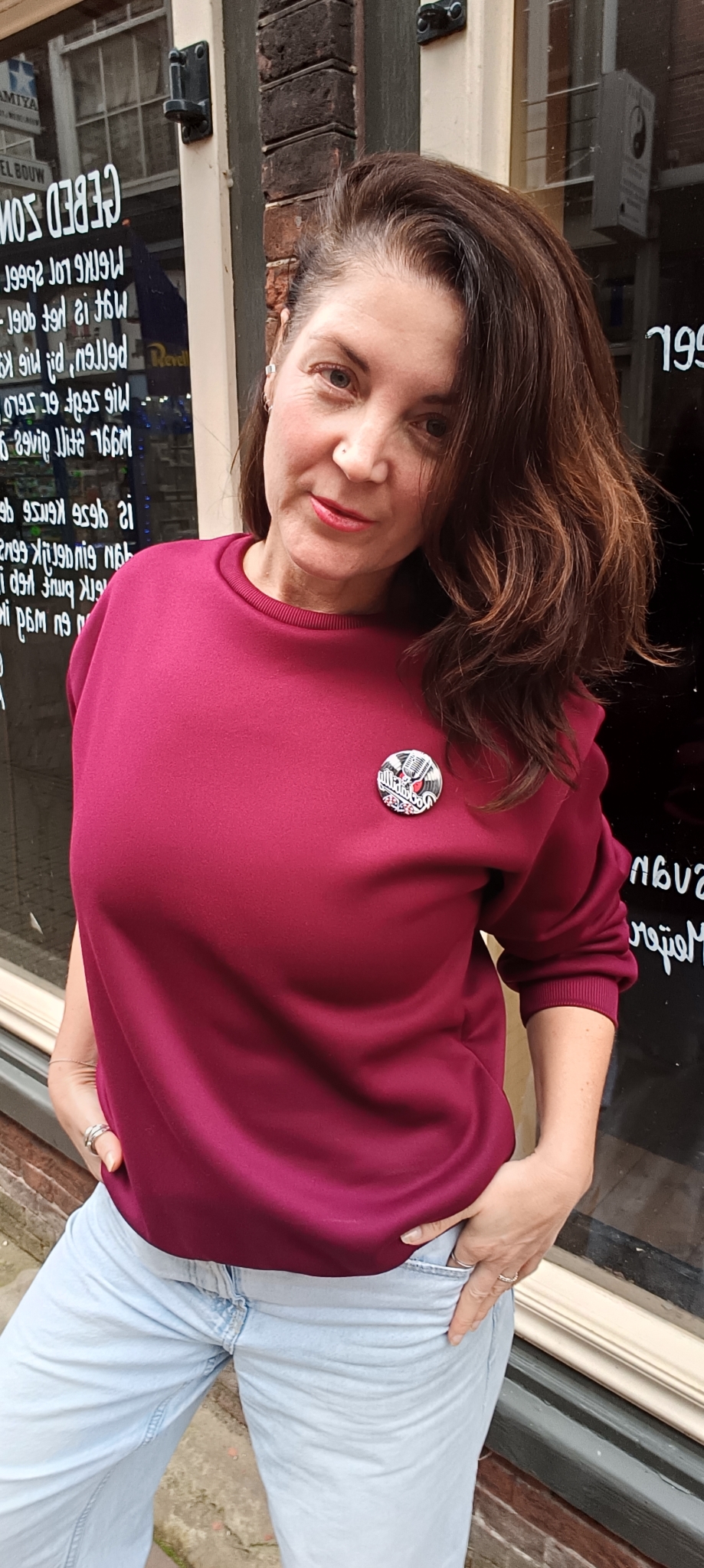 Wendy's Button trui in burgundy