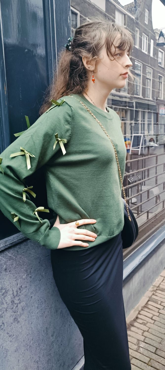Gimme Bow whisper trui in groen en zwart