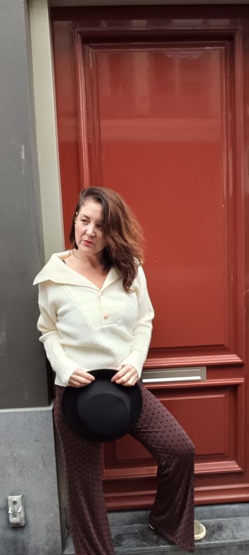 Gimme Easy way trui in offwhite en zwart