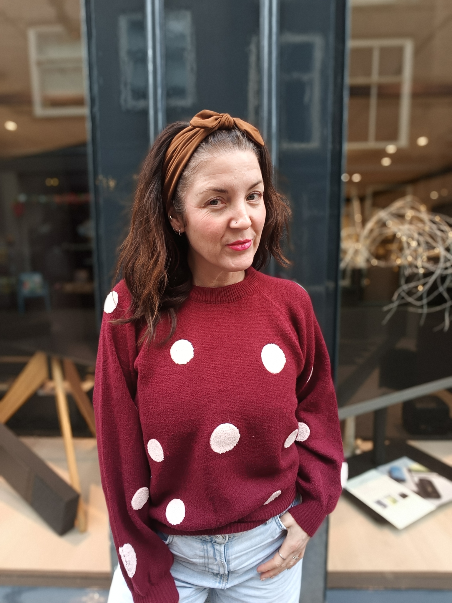 Gimme Polkadots trui in wijnrood