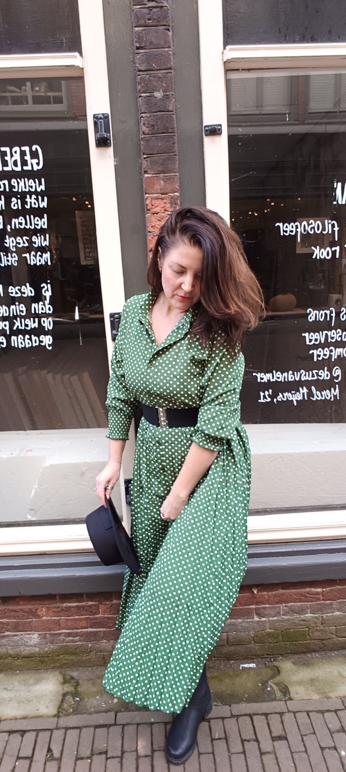 Wendy's Polkadot maxi jurk groen