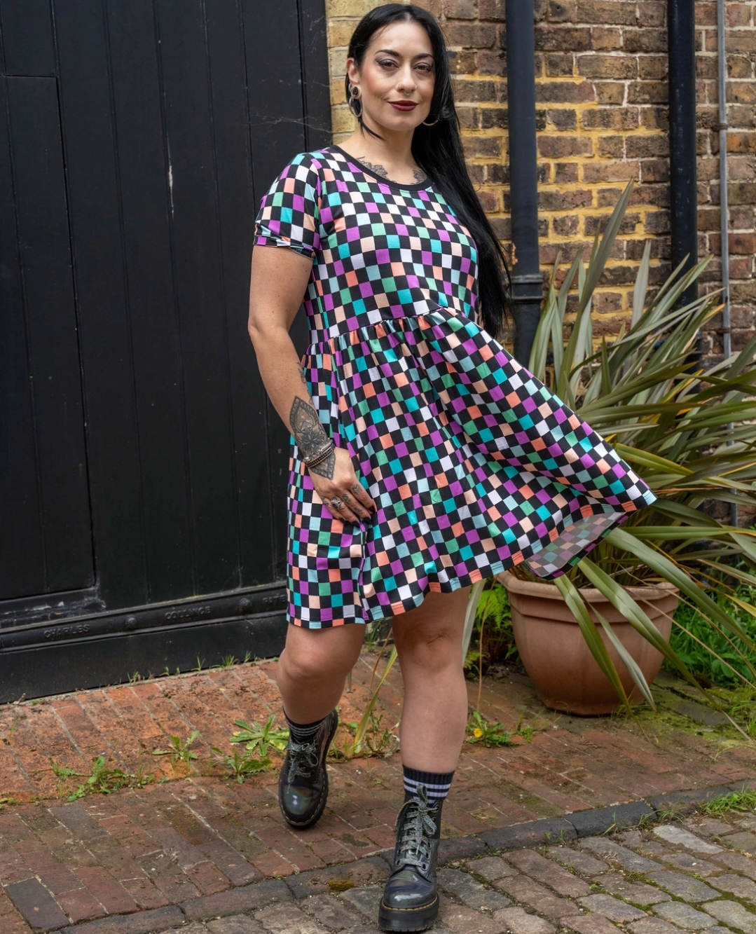 Rebel & Romance checkerboard jurk