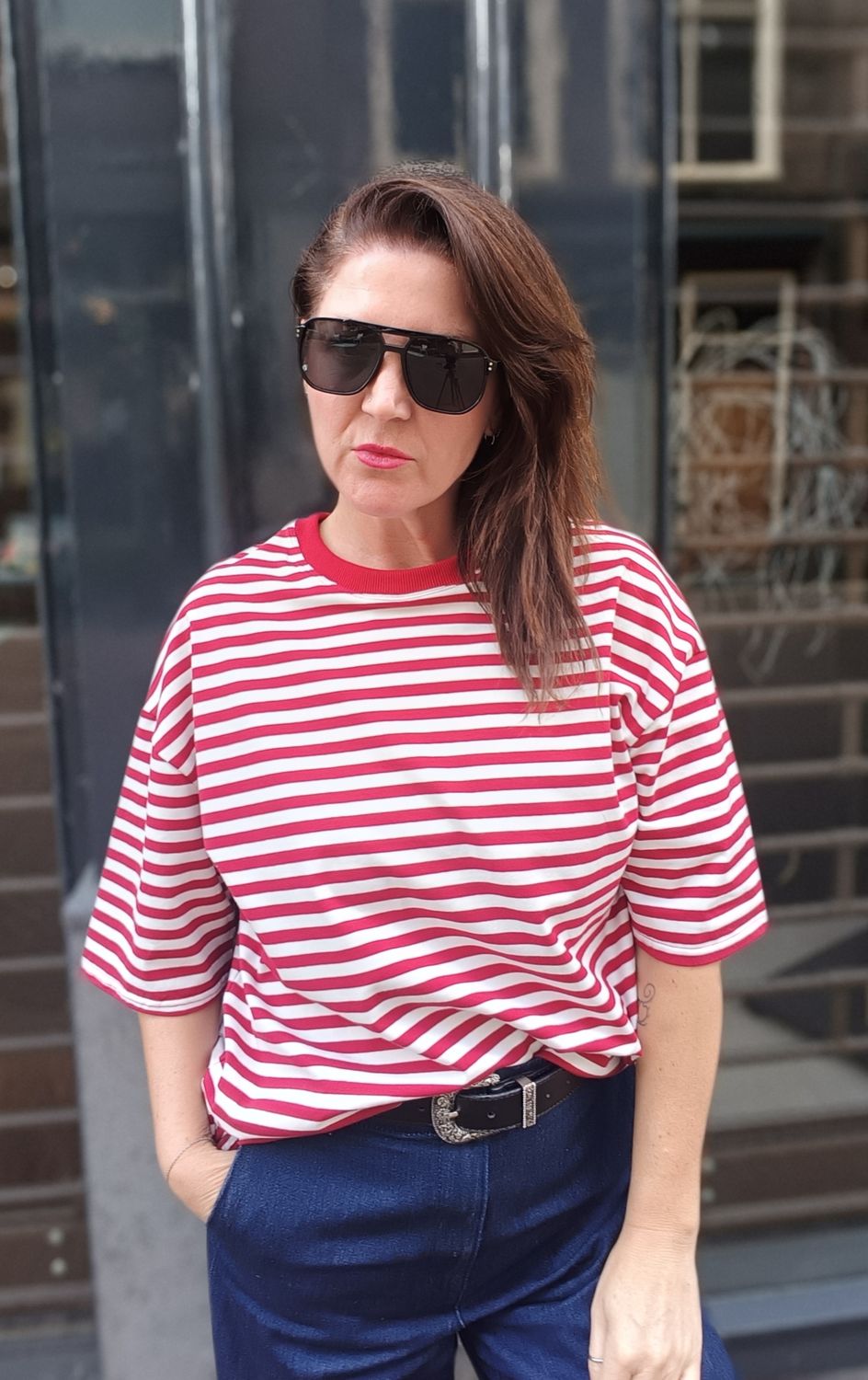 No Brnd Colorful striped t-shirt in rood