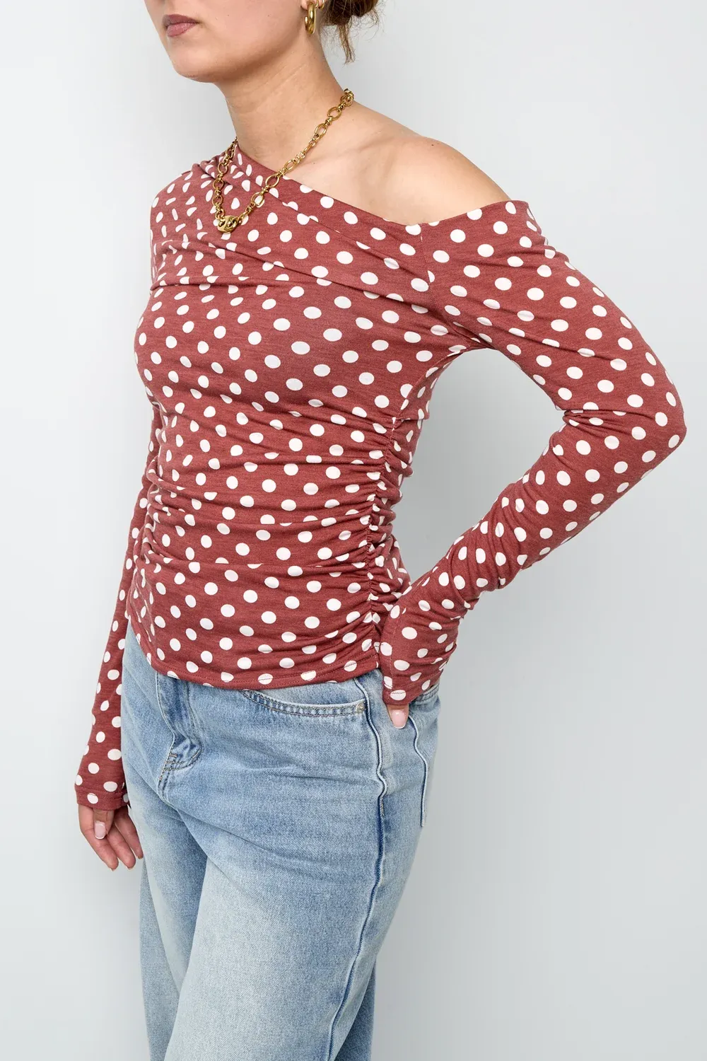 No Brnd Polka dot top off shoulder