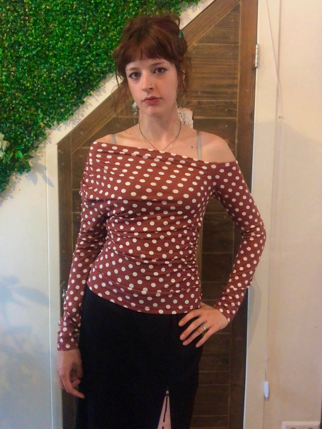 No Brnd Polka dot top off shoulder