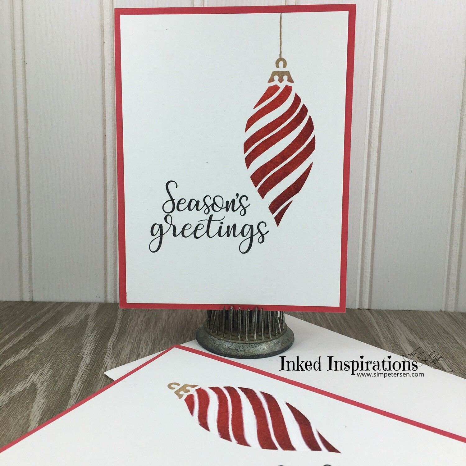 Season's Greetings - Red Striped Ornament
