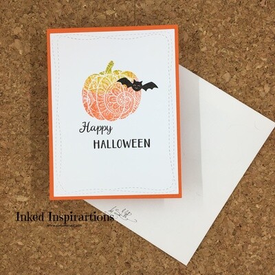 Happy Halloween - Onate Orange Pumpkin with Bat Happy Halloween - Onate Orange Pumpkin with Bat