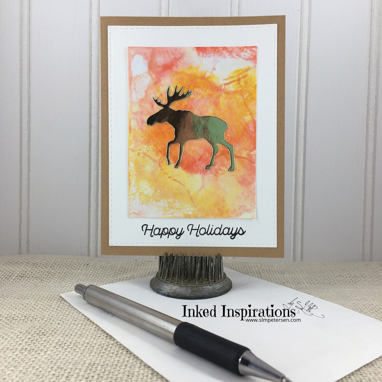 Happy Holidays - Moose on Inked Background
