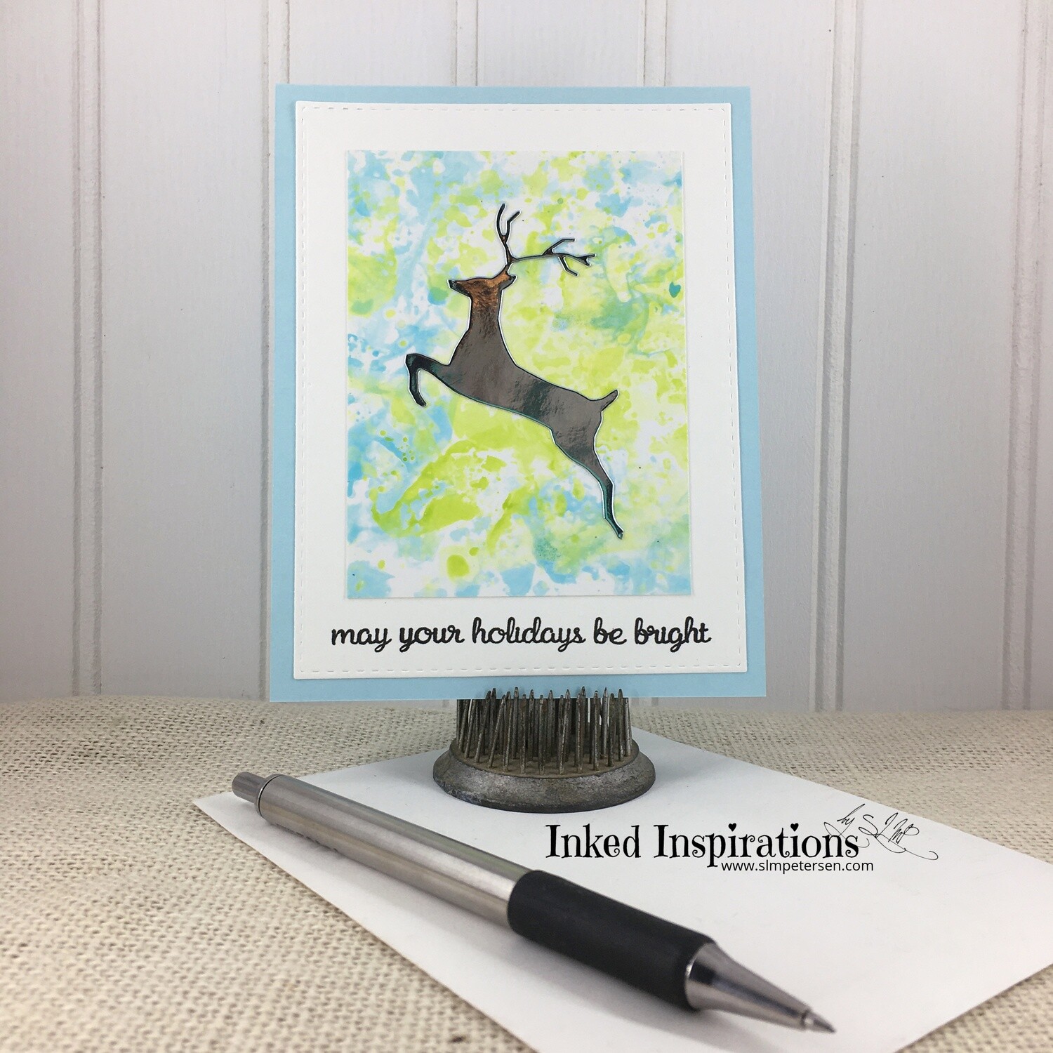 May Your Holidays be Bright - Reindeer on Inked Background