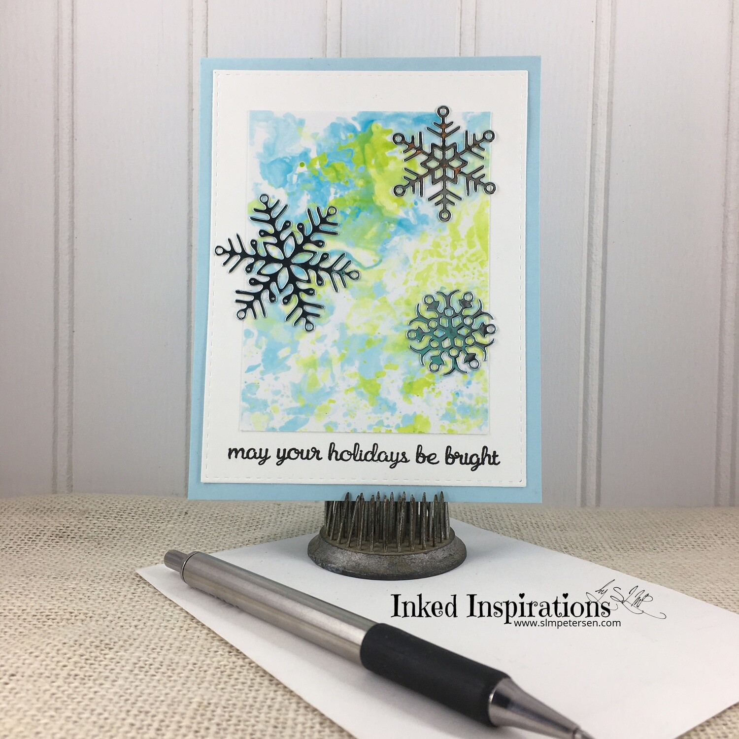 May Your Holidays be Bright - Snowflakes on Inked Background