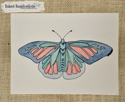 Blue Butterfly - Watercolor with Pen Detail Blue Butterfly - Watercolor with Pen Detail