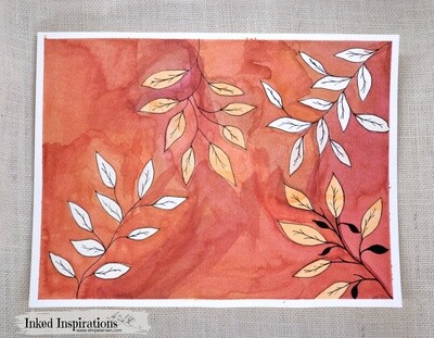 Abstract Fall Leaves - Watercolor with Pen Details Abstract Fall Leaves - Watercolor with Pen Details