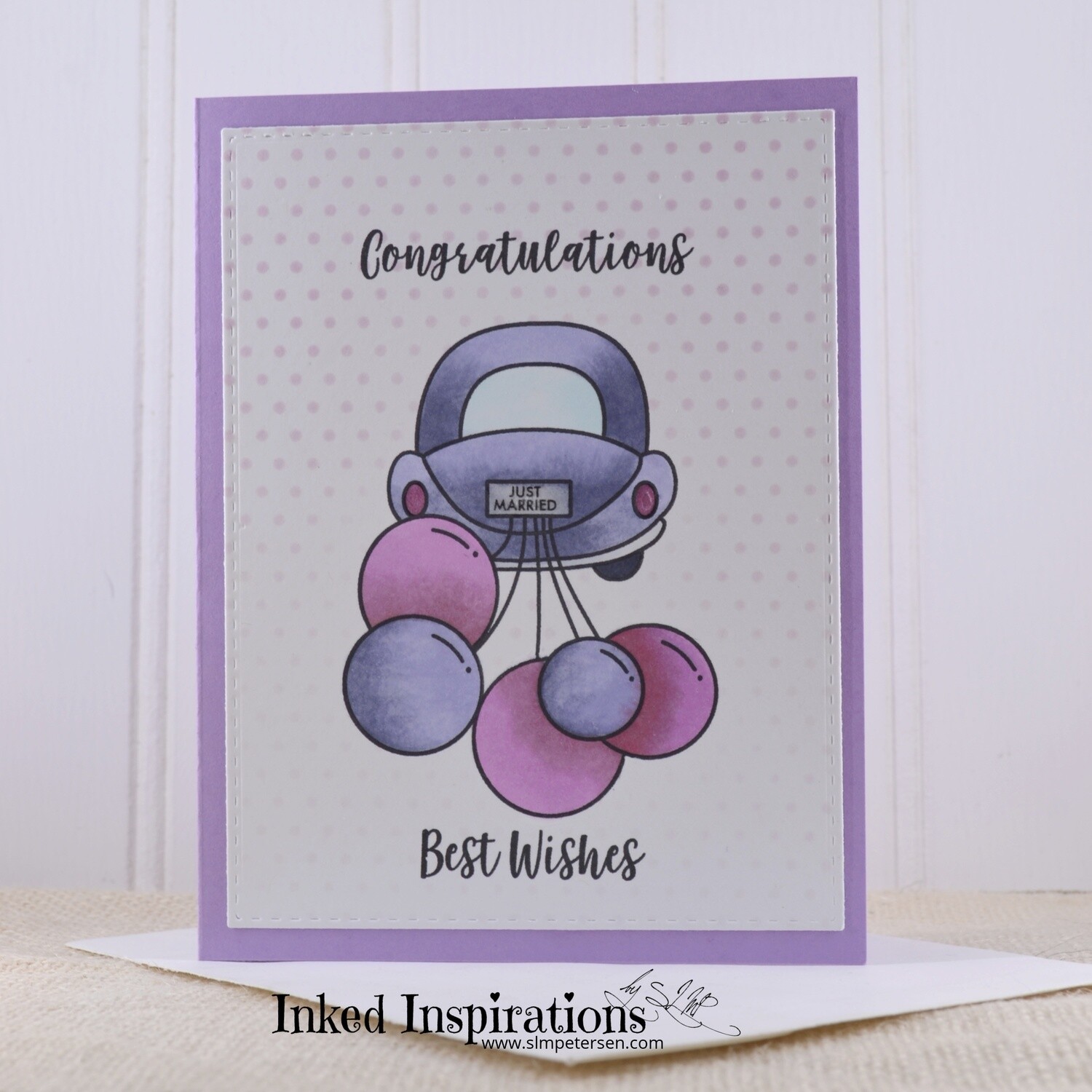 Congratulations Best Wishes - Purple Car & Balloons