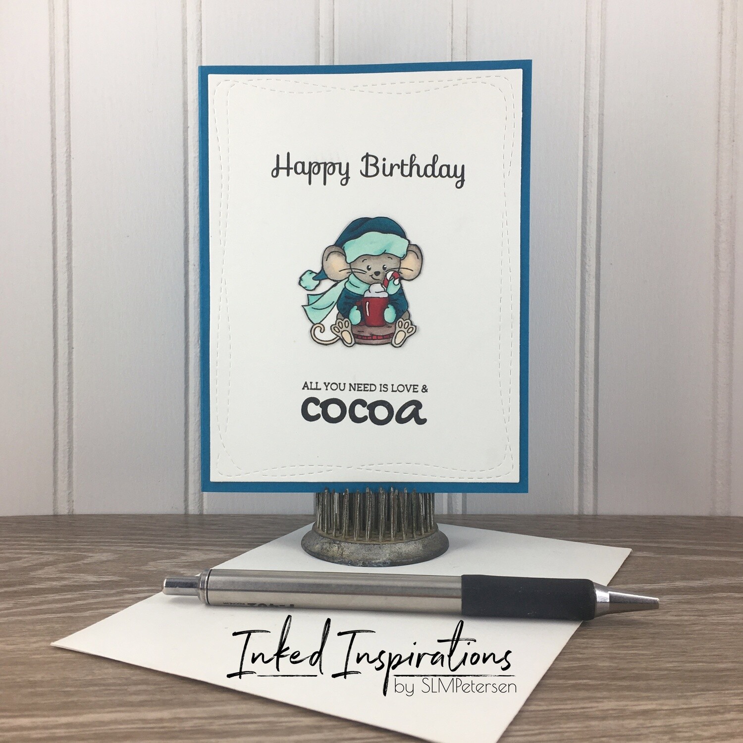 Happy Birthday All You Need is Love & Cocoa - Teal & Red Mouse