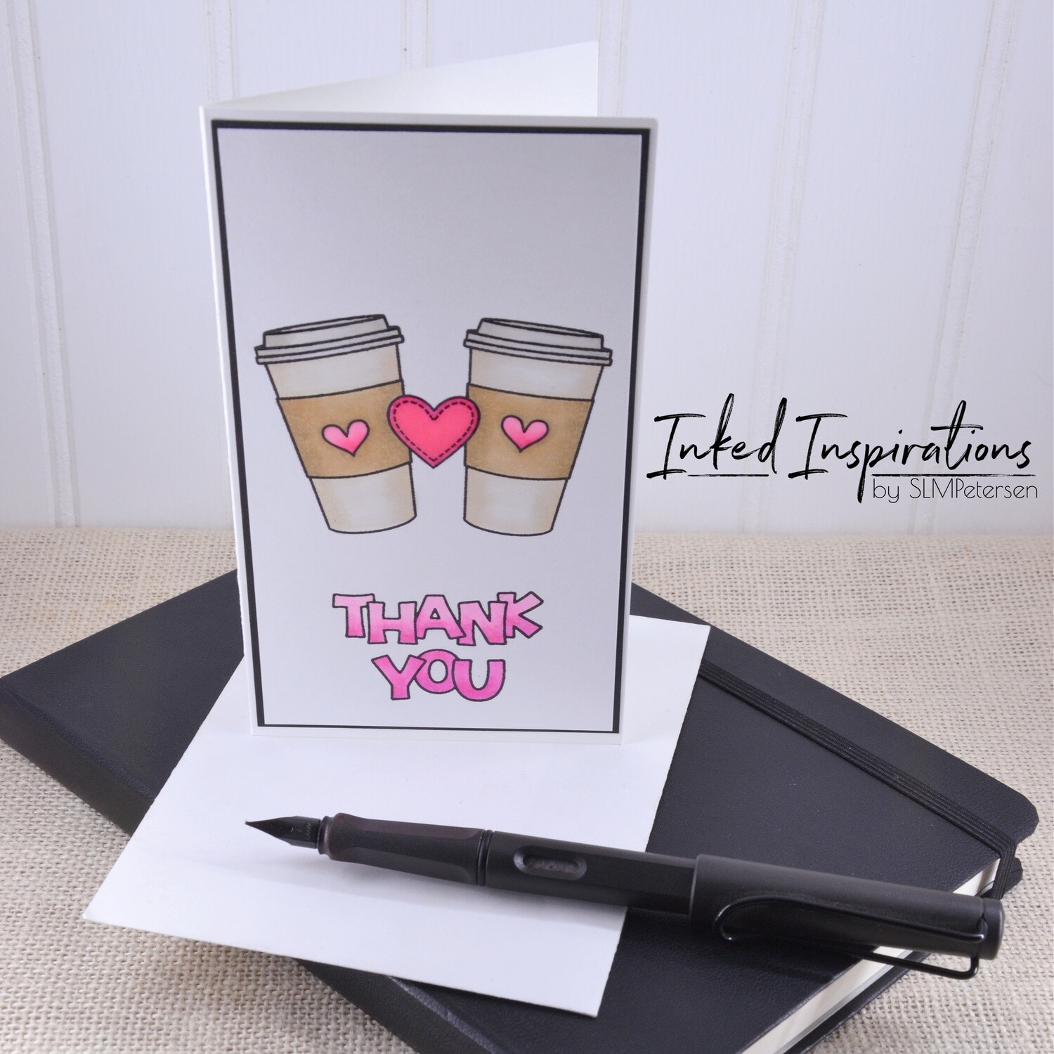 Thank You - Coffee Cups & Hearts in Pink