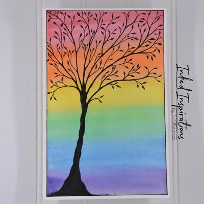 Rainbow Tree Pen & Ink with Watercolor