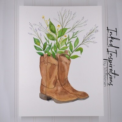 Brown Boots Bouquet - Watercolor Brown Boots Bouquet - Watercolor