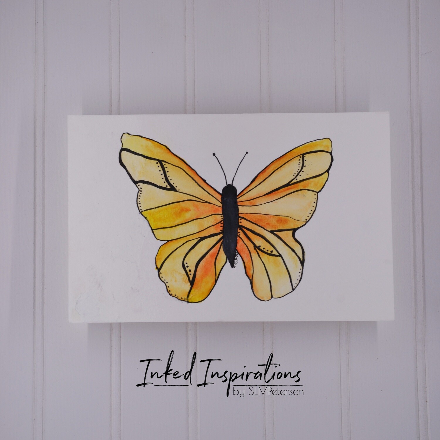 Yellow Butterfly Watercolor with Pen & Ink Detail