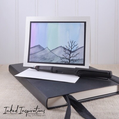 Winter Aurora Over Mountains - Watercolor