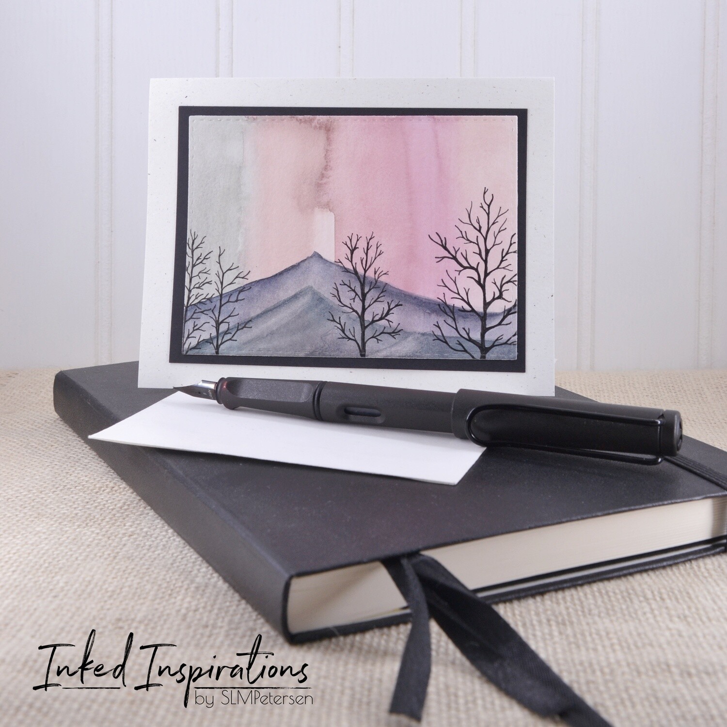 Pink Aurora & Trees - Watercolor